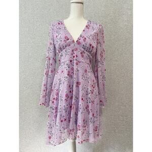 Lavender Floral V-Neck Mini Dress